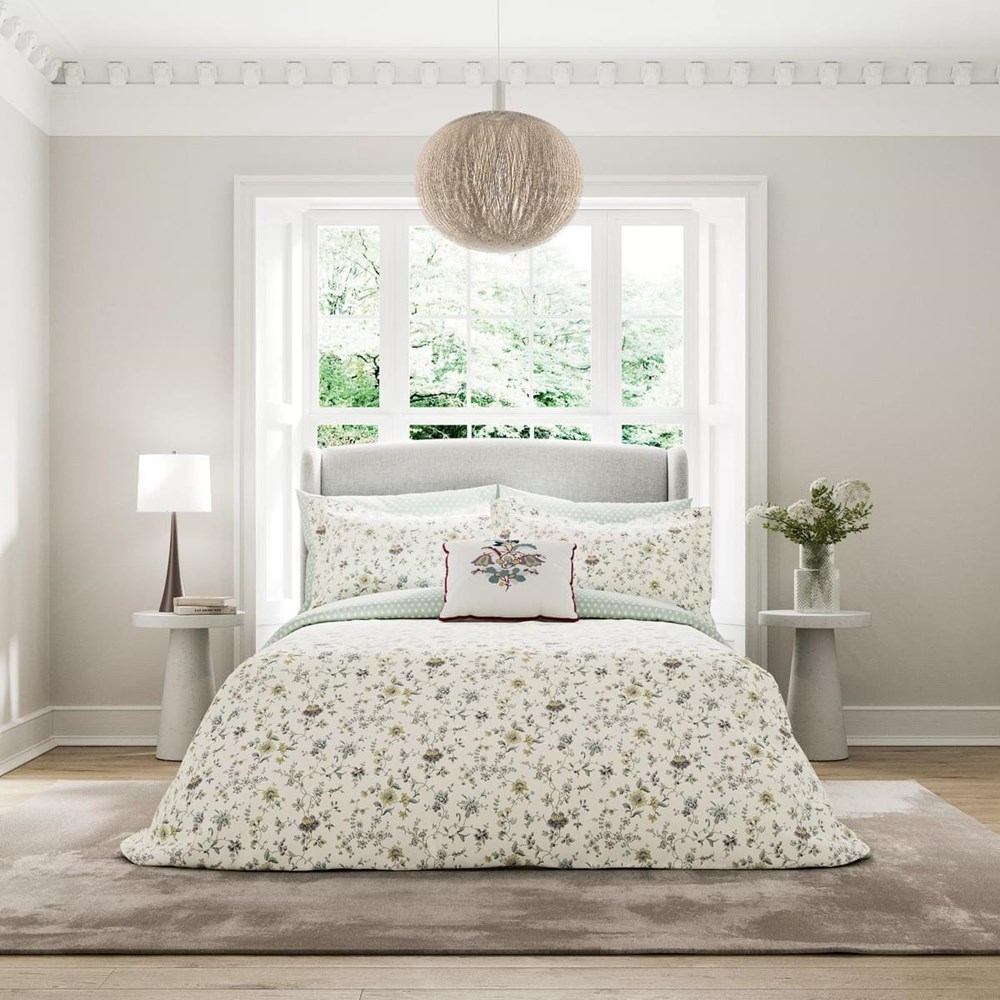 Flora Foliage Cotton Bedding by V&A in Duck Egg Blue